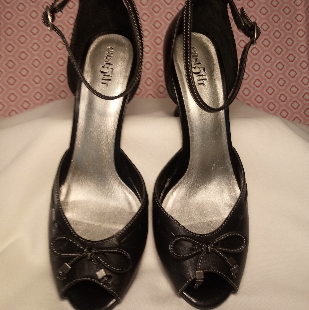 East 5th Black Open Toe Ankle Strap Shoes